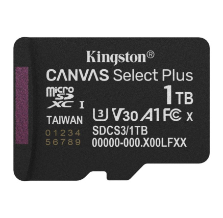 Kingston MicroSDXC karta 1TB Canvas Select Plus, U3, V30, A1 Kingston MicroSDXC karta 1TB Canvas Select Plus, U3, V30, A1