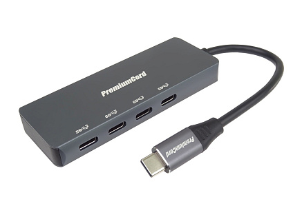 PREMIUMCORD Hub USB-C na 4x USB 3.2 Typ-C, 5G SuperSpeed, Aluminum