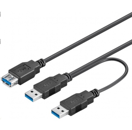 PremiumCord USB 3.0 napájecí Y kabel A/Male + A/Male -- A/Female DUÁLNÍ (extra napájení)