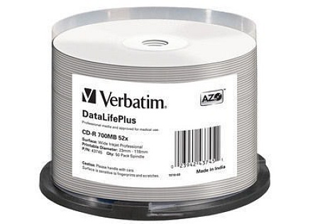 VERBATIM CD-R(50-pack) spindl, AZO 52X,700MB,WHITE WIDE PRINTABLE SURFACE NON-ID VERBATIM CD-R(50-pack) spindl, AZO 52X,700MB,WHITE WIDE PRINTABLE SURFACE NON-ID