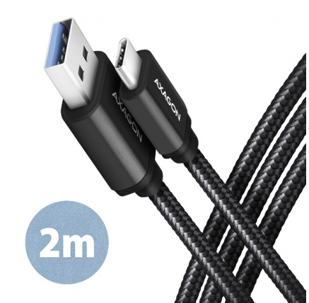 AXAGON BUCM3-AM20AB, SPEED kabel USB-C <-> USB-A, 2m, USB 3.2 Gen 1, 3A, ALU, oplet, černý AXAGON BUCM3-AM20AB, SPEED kabel USB-C <-> USB-A, 2m, USB 3.2 Gen 1, 3A, ALU, oplet, černý