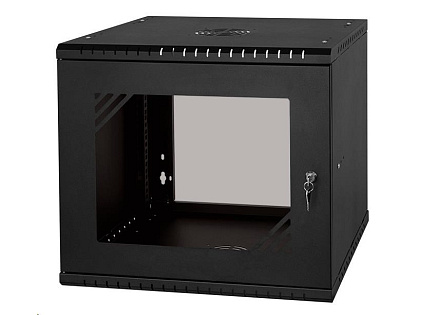 LEXI-Net 19" nástěnný rozvaděč Basic 9U 525x450, skleněné dveře, bez zad, rozložený, černý