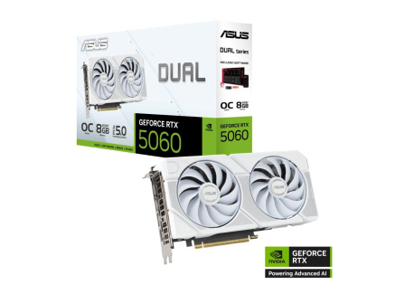 ASUS VGA NVIDIA GeForce RTX 5060 DUAL OC 8G WHITE, 8GB GDDR7, 3xDP, 1xHDMI