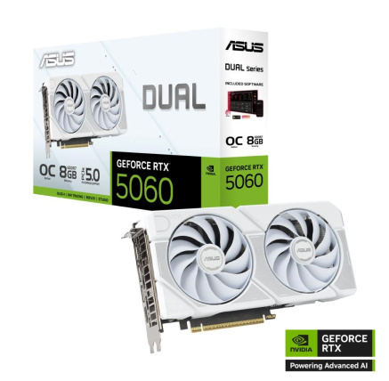 ASUS VGA NVIDIA GeForce RTX 5060 DUAL OC 8G WHITE, 8GB GDDR7, 3xDP, 1xHDMI