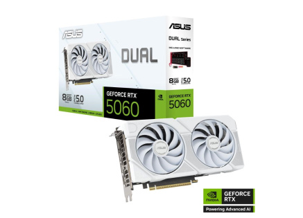 ASUS VGA NVIDIA GeForce RTX 5060 DUAL 8G WHITE, 8GB GDDR7, 3xDP, 1xHDMI