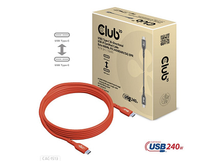 Club3D Kabel USB2 Type-C Bi-Directional USB-IF Certifikovaný 480Mb, PD 240W(48V/5A) EPR M/M 3m