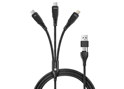 CONNECT IT Nabíjecí kabel Wirez 6v1, USB-C/USB, Lightning + 2x USB-C, 1.25m, černá