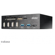 AKASA čtečka karet  InterConnect Pro do 5.25”, 6-slotová, 4x USB 2.0, 2x USB 3.0, E-SATA, hliník, černá
