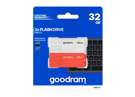 GOODRAM Flash Disk 2x32GB UME2, USB 2.0, bílá, červená GOODRAM Flash Disk 2x32GB UME2, USB 2.0, bílá, červená